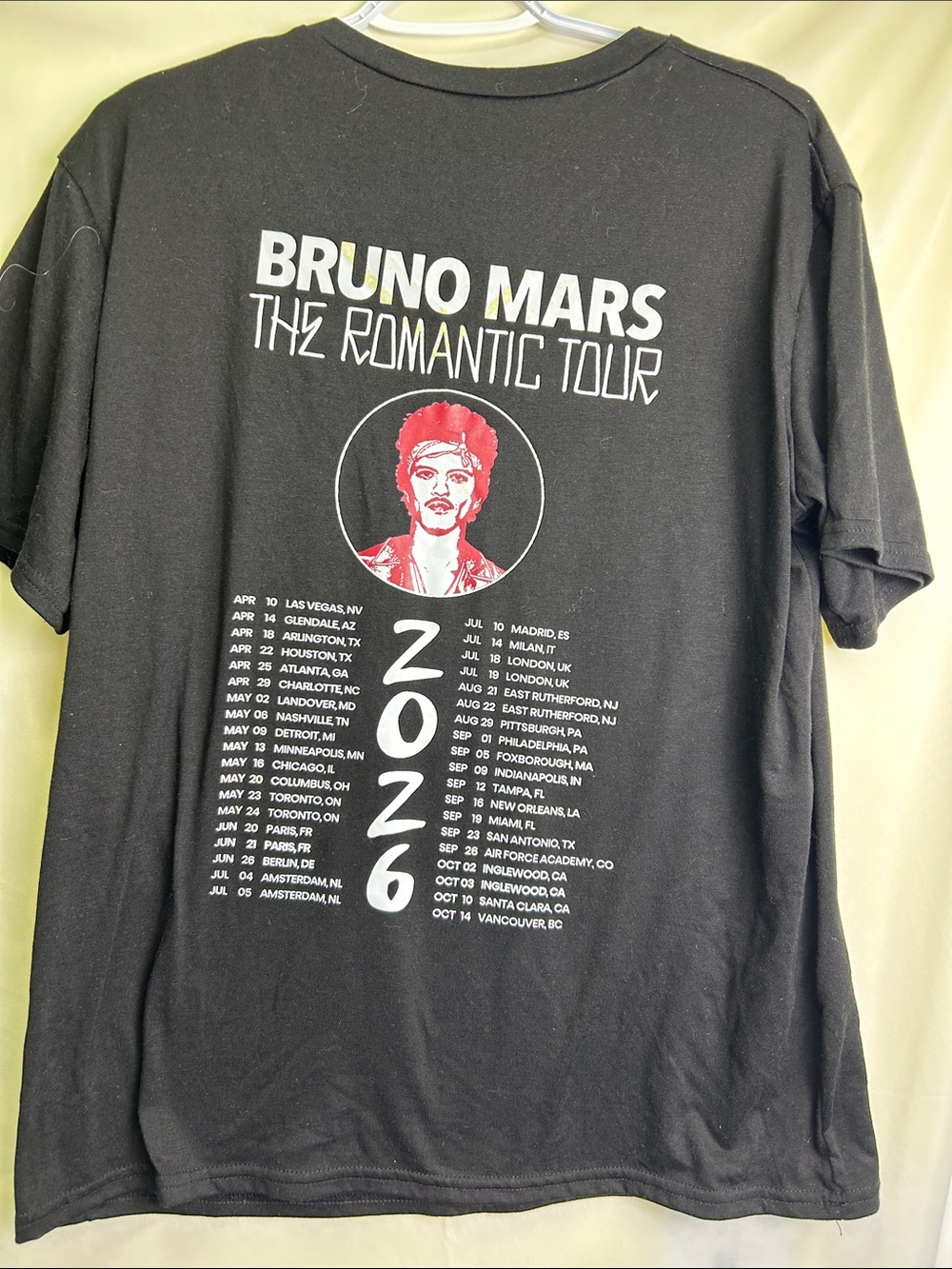 Bruno Mar’s The Romantic Tour 2026 Black Graphic Tee
